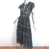 MISA Midi Dress Anis Grommet-Trim Black/White Printed Georgette Size Extra Small