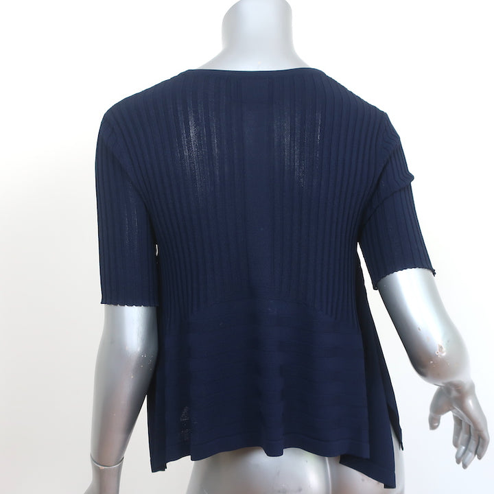 Opening Ceremony Asymmetric Crop Top Navy Linear Ribbed Knit Size Extra Small
