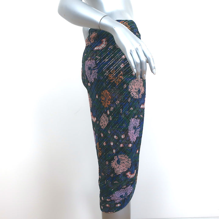 Veronica Beard Ruched Ruffle Skirt Hazel Metallic Floral Print Chiffon Size 8