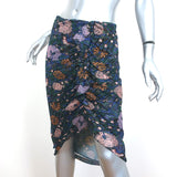 Veronica Beard Ruched Ruffle Skirt Hazel Metallic Floral Print Chiffon Size 8