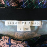Veronica Beard Ruched Ruffle Skirt Hazel Metallic Floral Print Chiffon Size 8