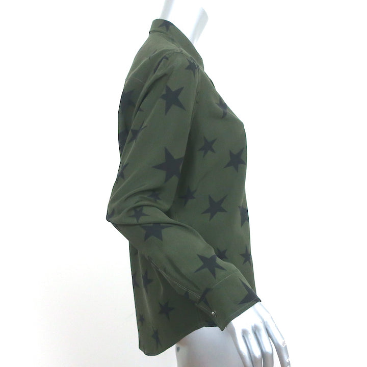 Rails Kate Shirt Green Silk with Black Stars Size Small Long Sleeve Blouse