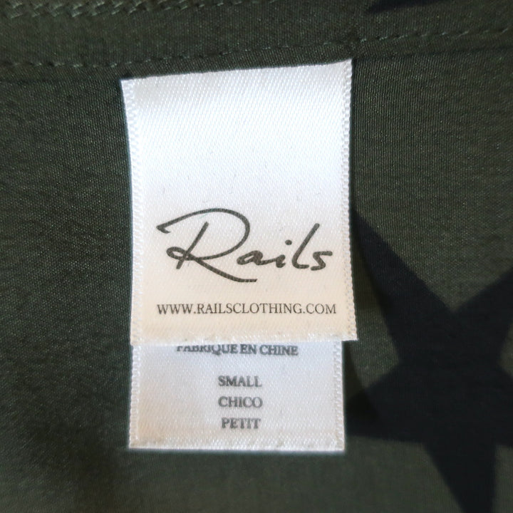 Rails Kate Shirt Green Silk with Black Stars Size Small Long Sleeve Blouse