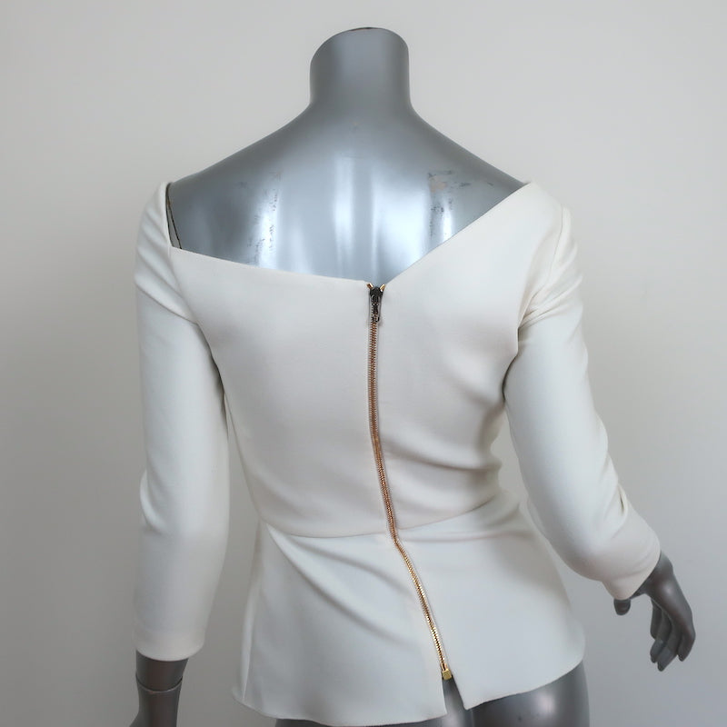 Roland Mouret Asymmetric Peplum Top Almeley Cream Crepe Size US 4