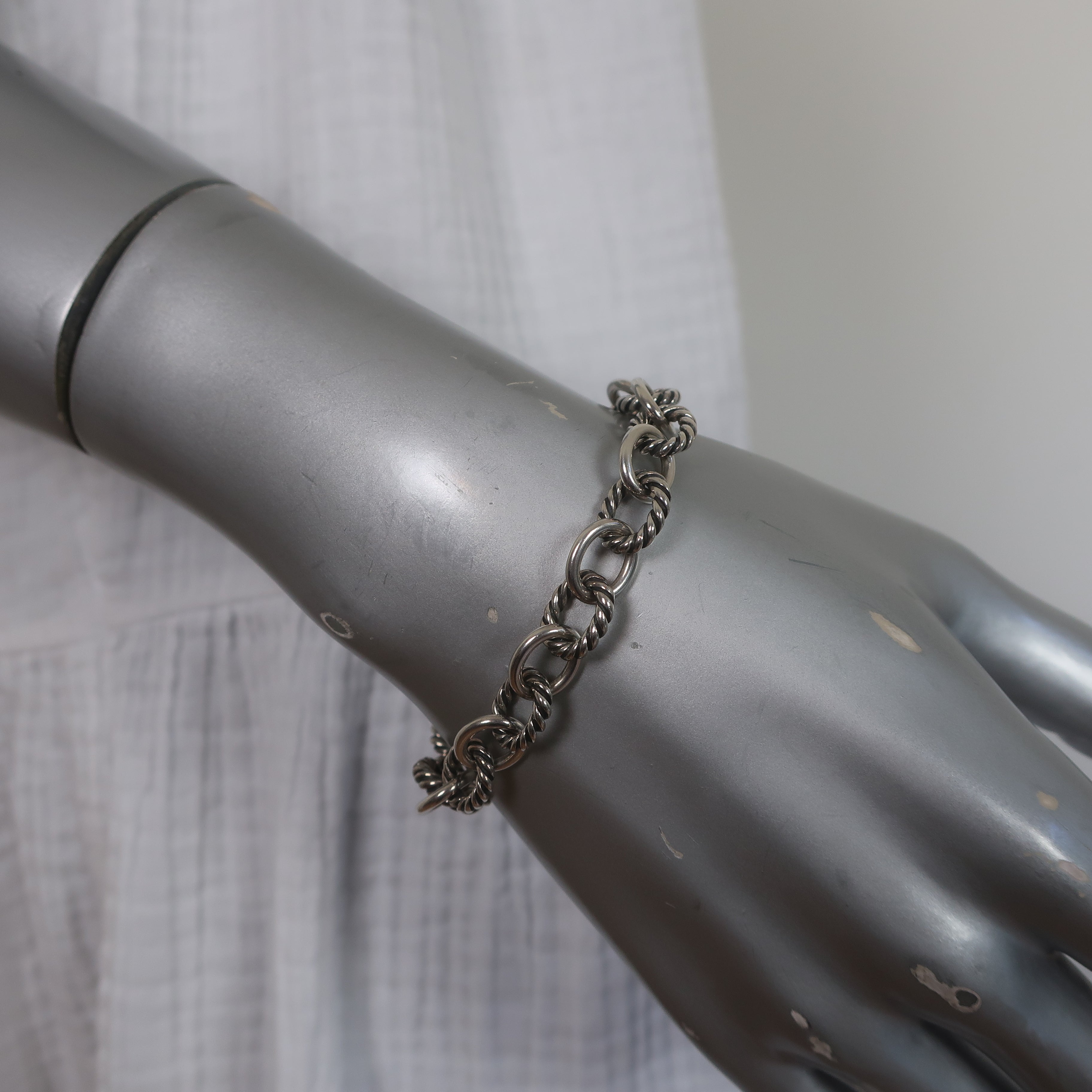 David Yurman Woven Box Chain Bracelet in Sterling Silver with Blue Nylon |  Blakeman's Fine Jewelry