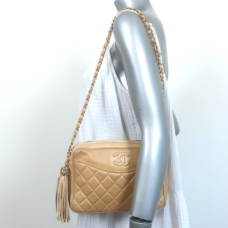Pre-Owned Authentic Vintage Chanel Quilted Tassel Camera Bag