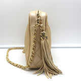 Vintage Chanel Quilted Tassel Camera Bag Beige Leather Chain Strap Shoulder Bag
