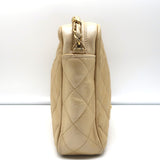 Vintage Chanel Quilted Tassel Camera Bag Beige Leather Chain Strap Shoulder Bag