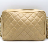 Vintage Chanel Quilted Tassel Camera Bag Beige Leather Chain Strap Shoulder Bag