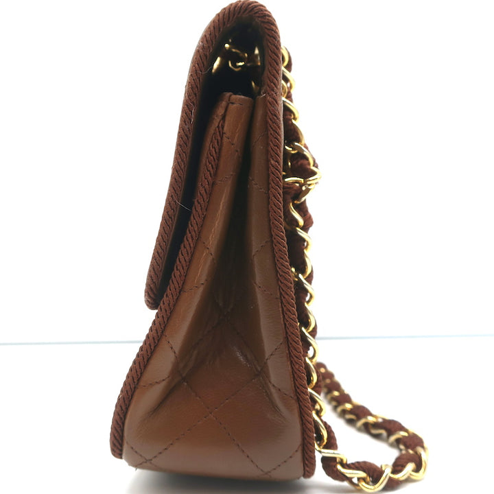 Vintage Chanel 2.55 CC Shoulder Bag Brown Rope-Trim Wavy Stitch Leather