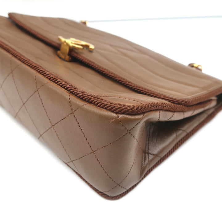 Vintage Chanel 2.55 CC Shoulder Bag Brown Rope-Trim Wavy Stitch Leather