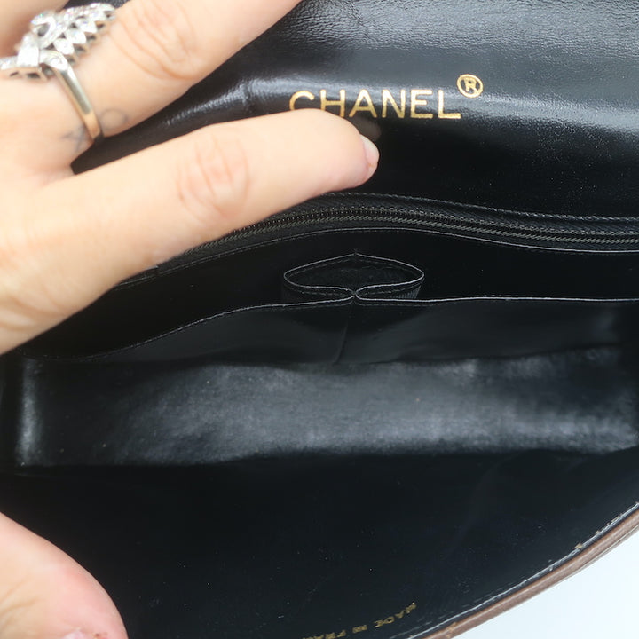 Vintage Chanel 2.55 CC Shoulder Bag Brown Rope-Trim Wavy Stitch Leather