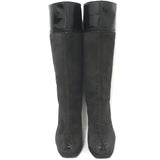 Yves Saint Laurent Tribute Platform Boots Gray Suede & Black Patent Size 38.5