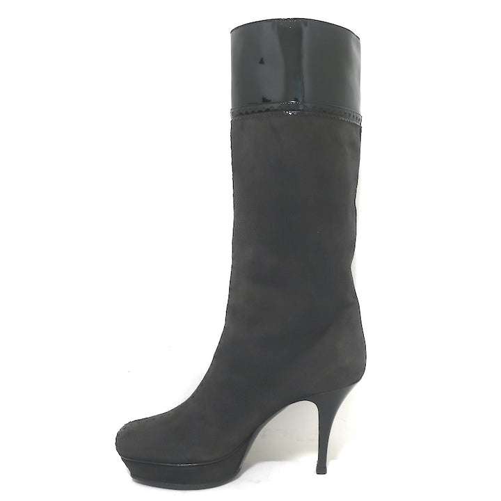 Yves Saint Laurent Tribute Platform Boots Gray Suede &amp; Black Patent Size 38.5