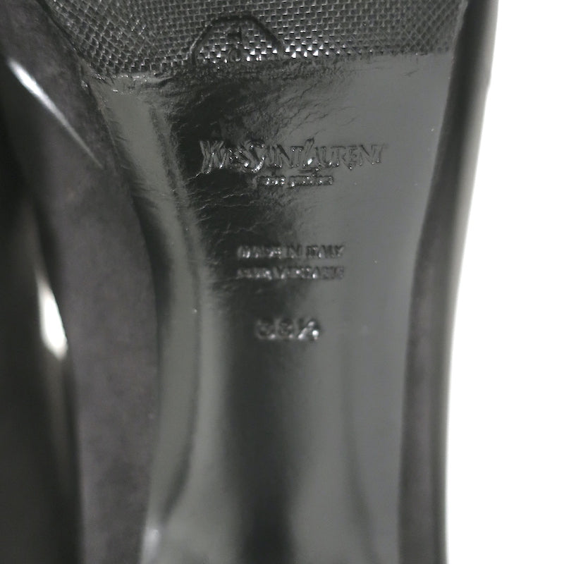 Yves Saint Laurent Tribute Platform Boots Gray Suede &amp; Black Patent Size 38.5