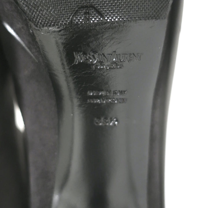 Yves Saint Laurent Tribute Platform Boots Gray Suede &amp; Black Patent Size 38.5