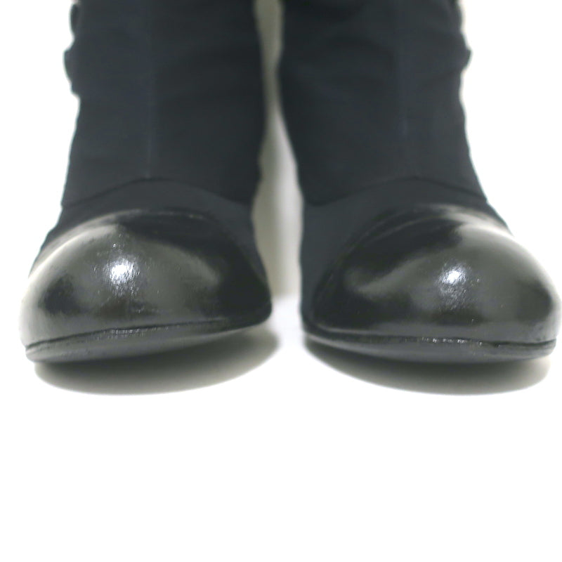 Lanvin Cap Toe Buttoned Knee High Boots Black Corduroy &amp; Leather Size 39