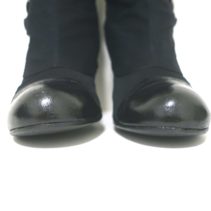 Lanvin Cap Toe Buttoned Knee High Boots Black Corduroy &amp; Leather Size 39
