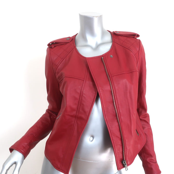 Joie Moto Jacket Koali Red Quilted Leather Size Small Biker Jacket