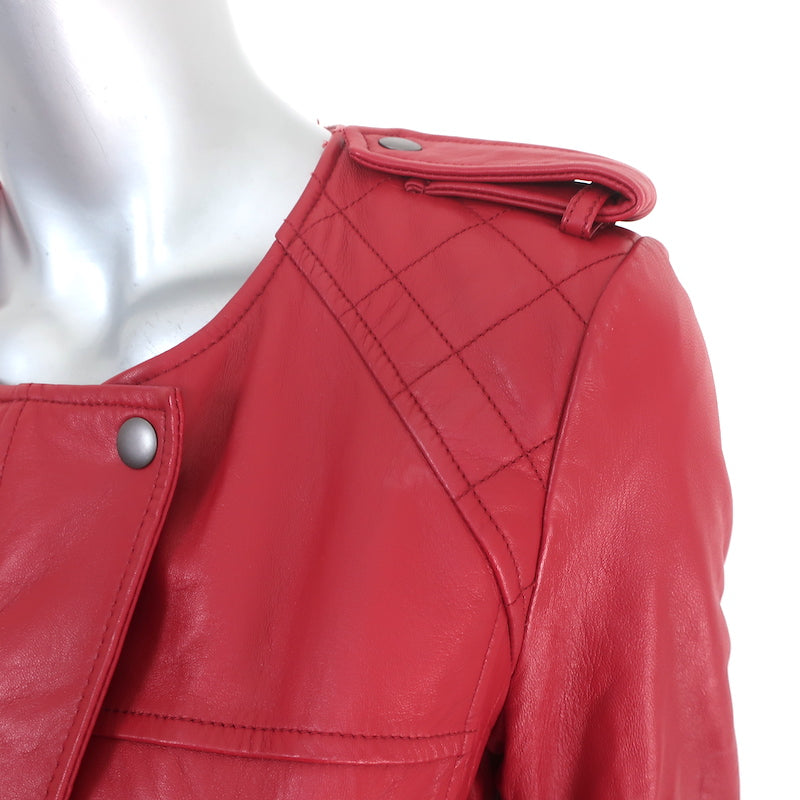 Joie Moto Jacket Koali Red Quilted Leather Size Small Biker Jacket