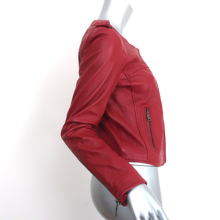 Joie Moto Jacket Koali Red Quilted Leather Size Small Biker Jacket