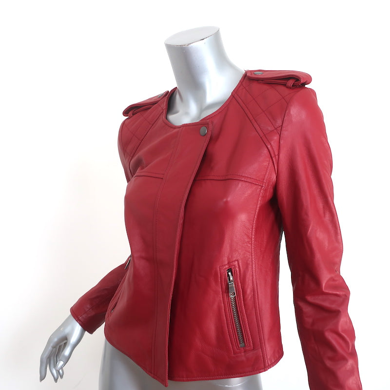 Joie Moto Jacket Koali Red Quilted Leather Size Small Biker Jacket