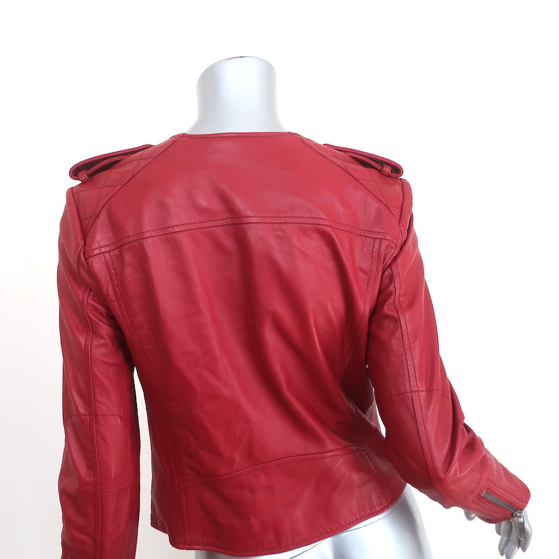 Joie Moto Jacket Koali Red Quilted Leather Size Small Biker Jacket