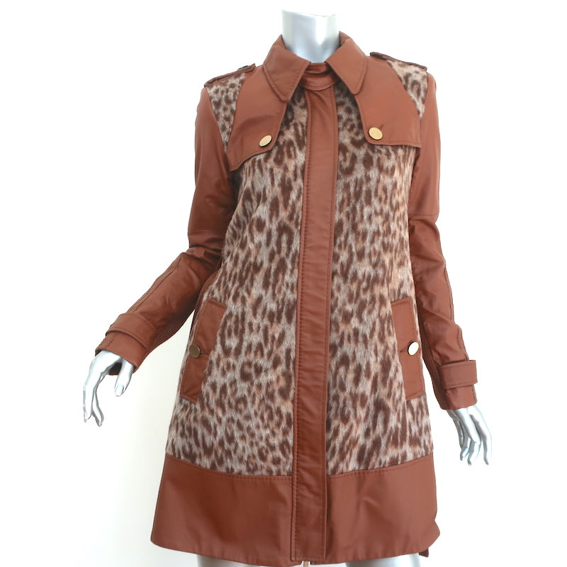 BCBGMAXAZRIA Trench Coat Blake Leopard Faux Fur &amp; Leather Size Extra Small NEW