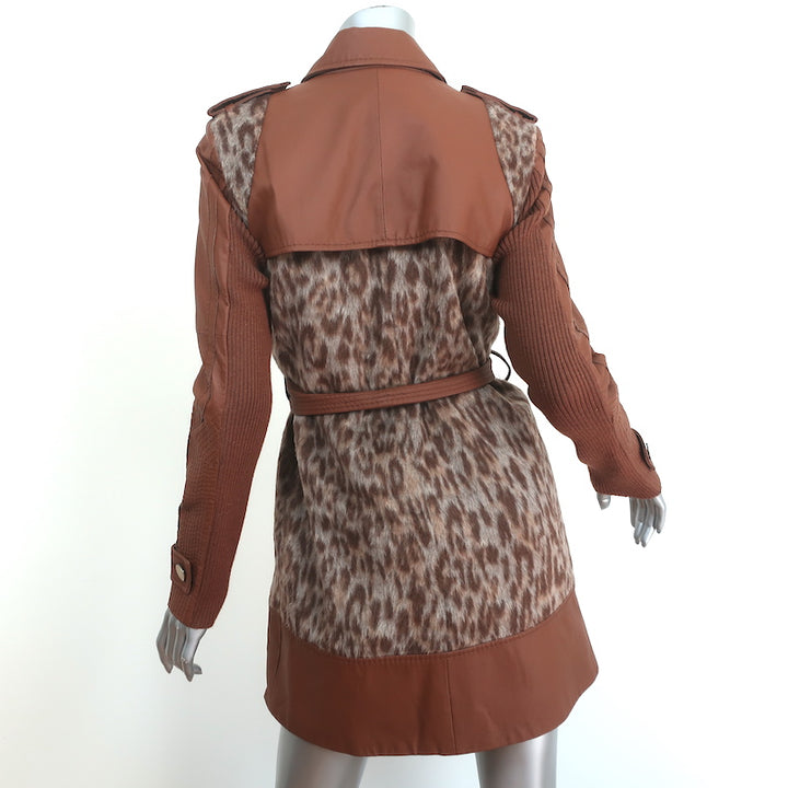 BCBGMAXAZRIA Trench Coat Blake Leopard Faux Fur &amp; Leather Size Extra Small NEW