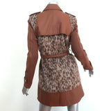 BCBGMAXAZRIA Trench Coat Blake Leopard Faux Fur & Leather Size Extra Small NEW