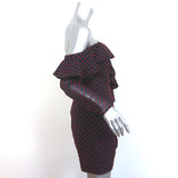 Self-Portrait Asymmetric Mini Dress Plumetis Navy/Red Dot Print Chiffon Size 6