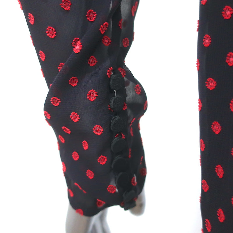 Self-Portrait Asymmetric Mini Dress Plumetis Navy/Red Dot Print Chiffon Size 6