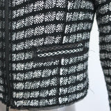 Milly Tweed Zip-Up Jacket Black/White Cotton-Blend Size 4