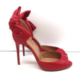 Aquazzura Versailles d'Orsay Bow Pumps Red Leather Size 37 Peep Toe Heels
