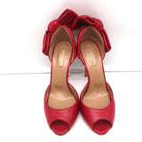 Aquazzura Versailles d'Orsay Bow Pumps Red Leather Size 37 Peep Toe Heels