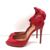 Aquazzura Versailles d'Orsay Bow Pumps Red Leather Size 37 Peep Toe Heels
