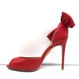Aquazzura Versailles d'Orsay Bow Pumps Red Leather Size 37 Peep Toe Heels