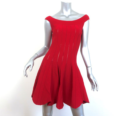 Jonathan Simkhai Off the Shoulder Dress Red Pointelle Knit Size Medium