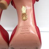 Aquazzura Versailles d'Orsay Bow Pumps Red Leather Size 37 Peep Toe Heels