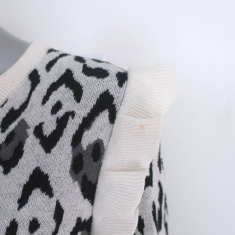 Rachel Zoe Leopard Ruffle Sweater Heidi Cream Cotton-Cashmere Size Extra Small