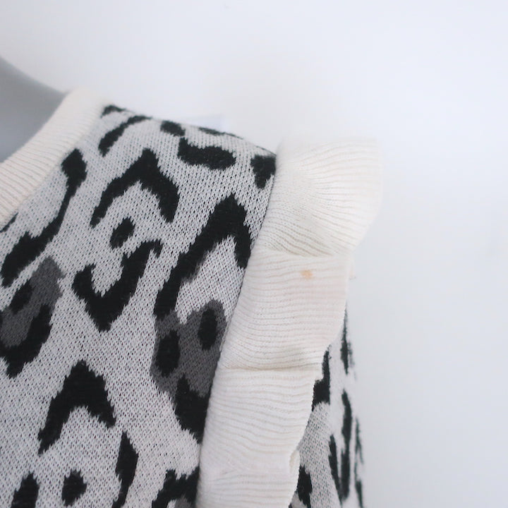 Rachel Zoe Leopard Ruffle Sweater Heidi Cream Cotton-Cashmere Size Extra Small