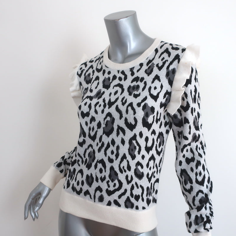 Rachel Zoe Leopard Ruffle Sweater Heidi Cream Cotton-Cashmere Size Extra Small