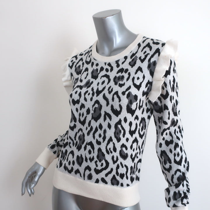 Rachel Zoe Leopard Ruffle Sweater Heidi Cream Cotton-Cashmere Size Extra Small