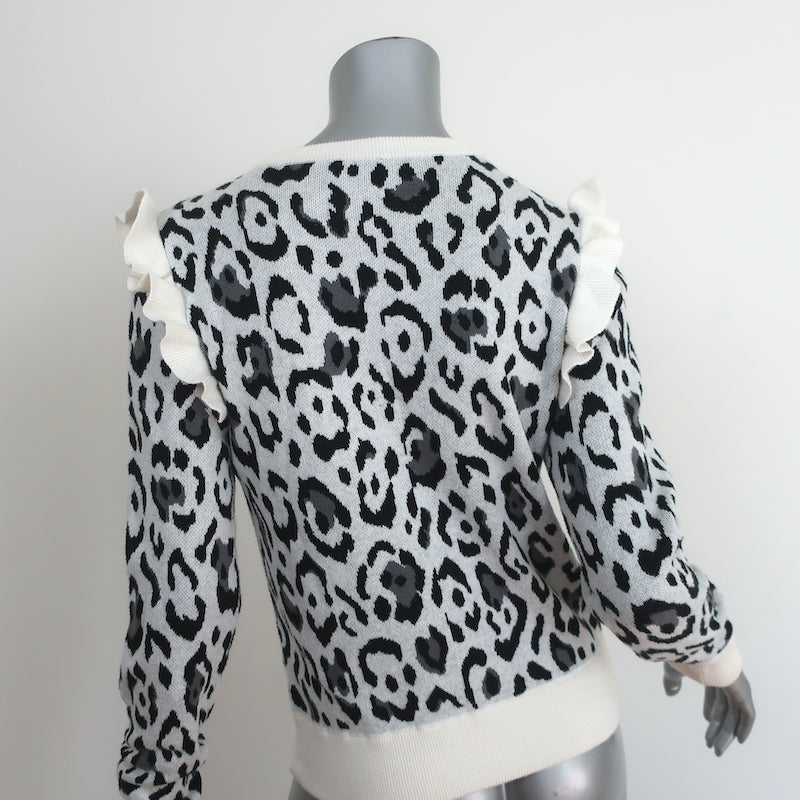 Rachel Zoe Leopard Ruffle Sweater Heidi Cream Cotton-Cashmere Size Extra Small