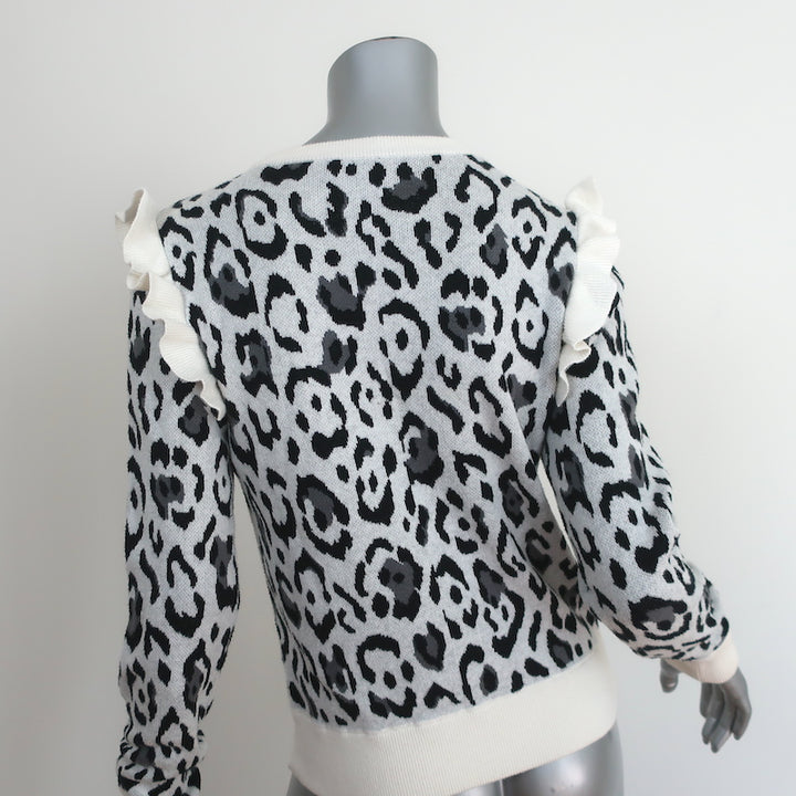 Rachel Zoe Leopard Ruffle Sweater Heidi Cream Cotton-Cashmere Size Extra Small