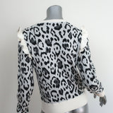 Rachel Zoe Leopard Ruffle Sweater Heidi Cream Cotton-Cashmere Size Extra Small
