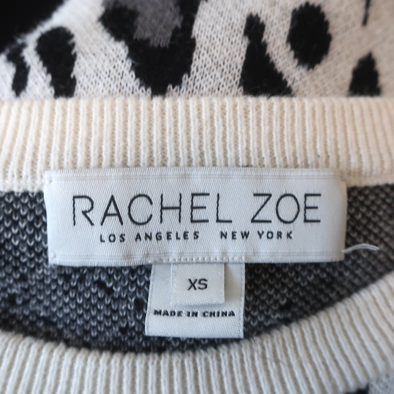 Rachel Zoe Leopard Ruffle Sweater Heidi Cream Cotton-Cashmere Size Extra Small