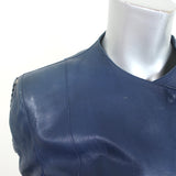 Roberto Cavalli Lace-Up Sleeve Leather Jacket Navy Size 44