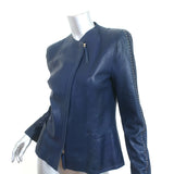 Roberto Cavalli Lace-Up Sleeve Leather Jacket Navy Size 44