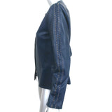 Roberto Cavalli Lace-Up Sleeve Leather Jacket Navy Size 44